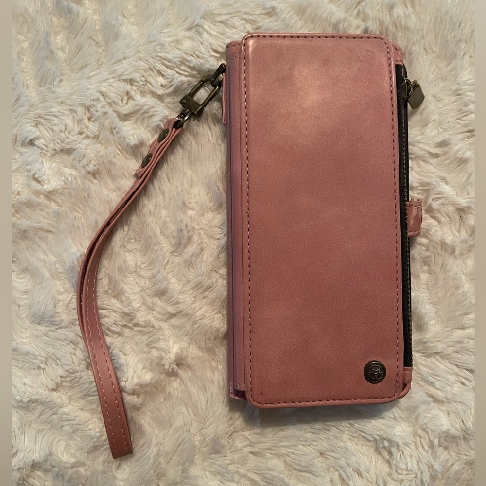 Rose Pink Leather Phone Wallet Case